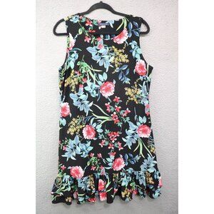 Tommy Hilfiger Sleeveless Black Tropical Floral Ruffle Dress-Size 12-Whimsigoth